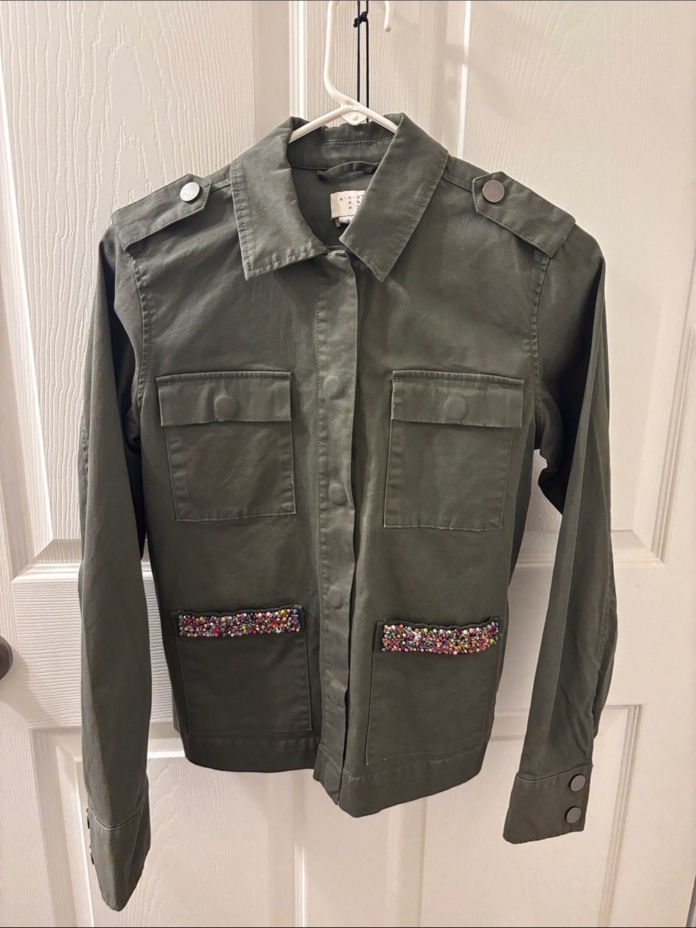 a.n.a Olive Military Jacket with Beaded Pocket Trim